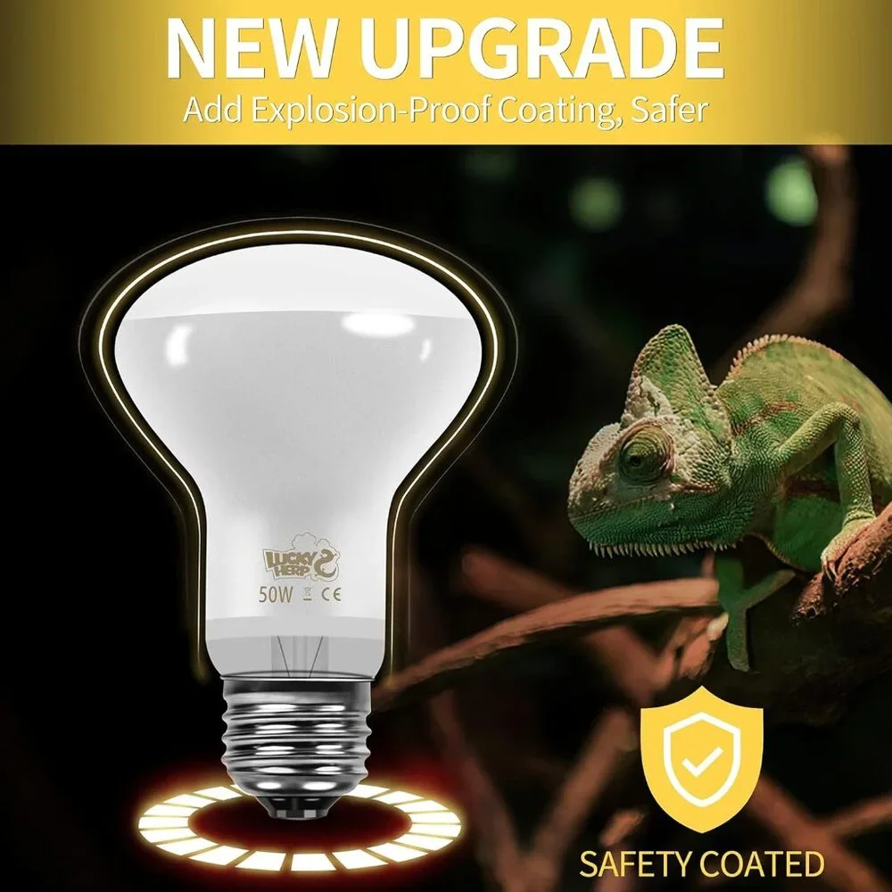 LUCKY HERP New Upgrade 50W Reptile Heat Lamp Bulb (3rd Gen, Safer) (2 Pack)
